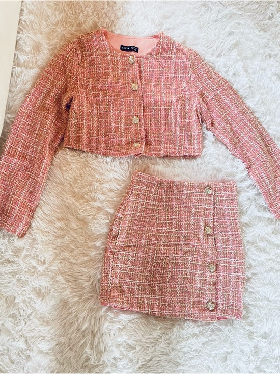 SHEIN Dresses & Skirts - Pink Tweed Jacket and Skirt Set, Size XS, EUC